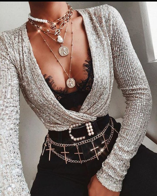 Body in tessuto elasticizzato con scollo rotondo